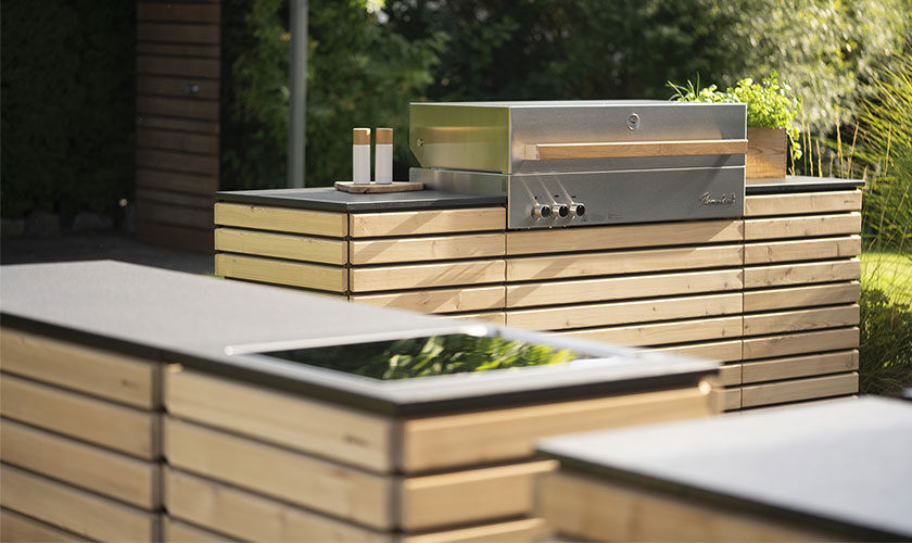 Details einer Otdoorküche von grillMODUL inkl. Induktionsplatte